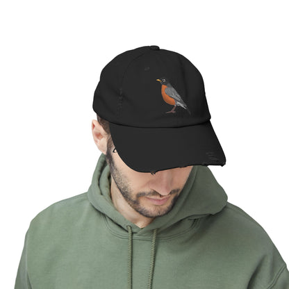 American Robin Bird Art Distressed Cap