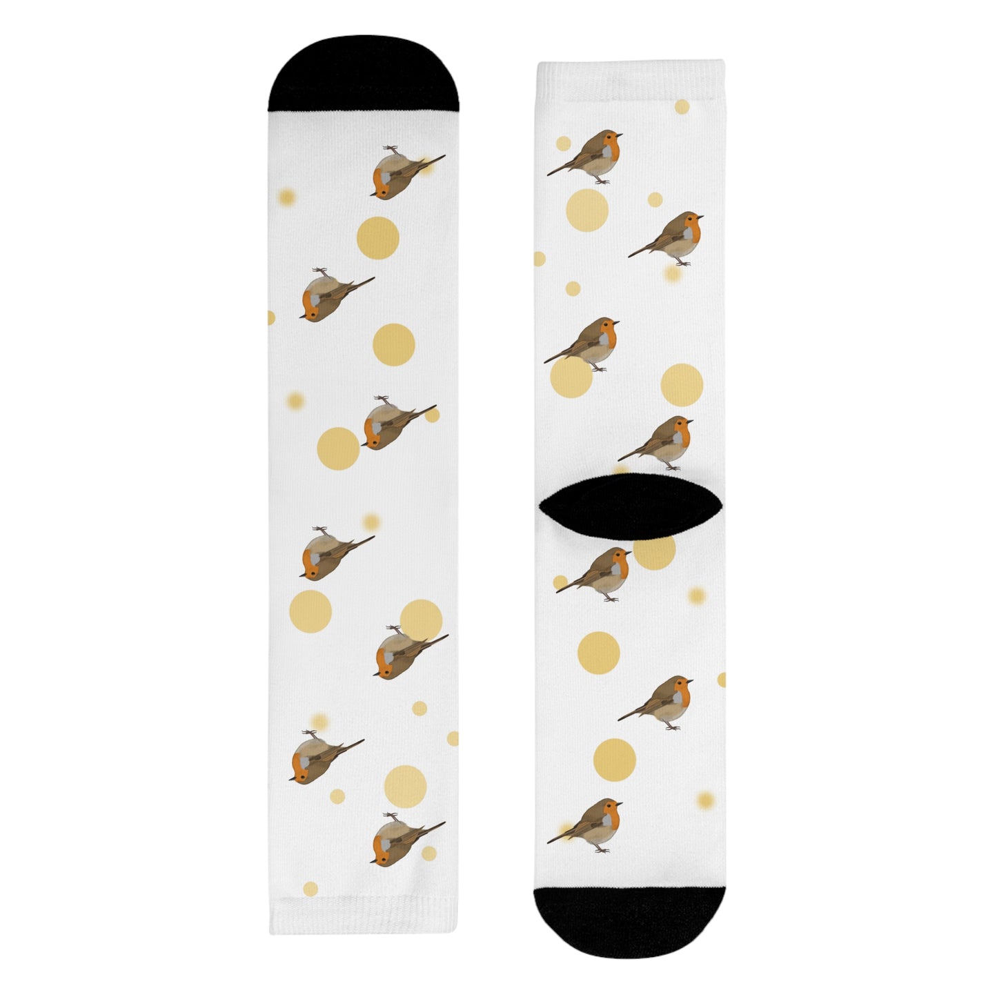 Rotkehlchen Socken – Vogel mit Goldenen Punkten für Vogelfreunde & Vogelbeobachter Weiß