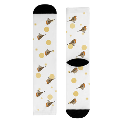 Rotkehlchen Socken – Vogel mit Goldenen Punkten für Vogelfreunde & Vogelbeobachter Weiß