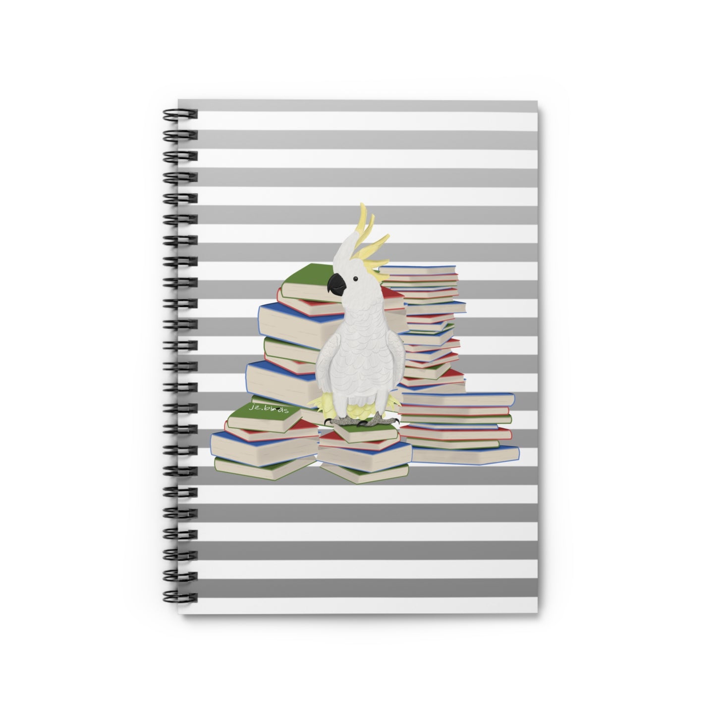 Cockatoo Bird with Books Birdlover Bookworm Spiral Notebook Ruled Line