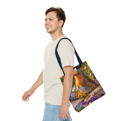 Robin Rosi Flower Bed Tote Bag - Cute Backyard Bird Watcher Gift