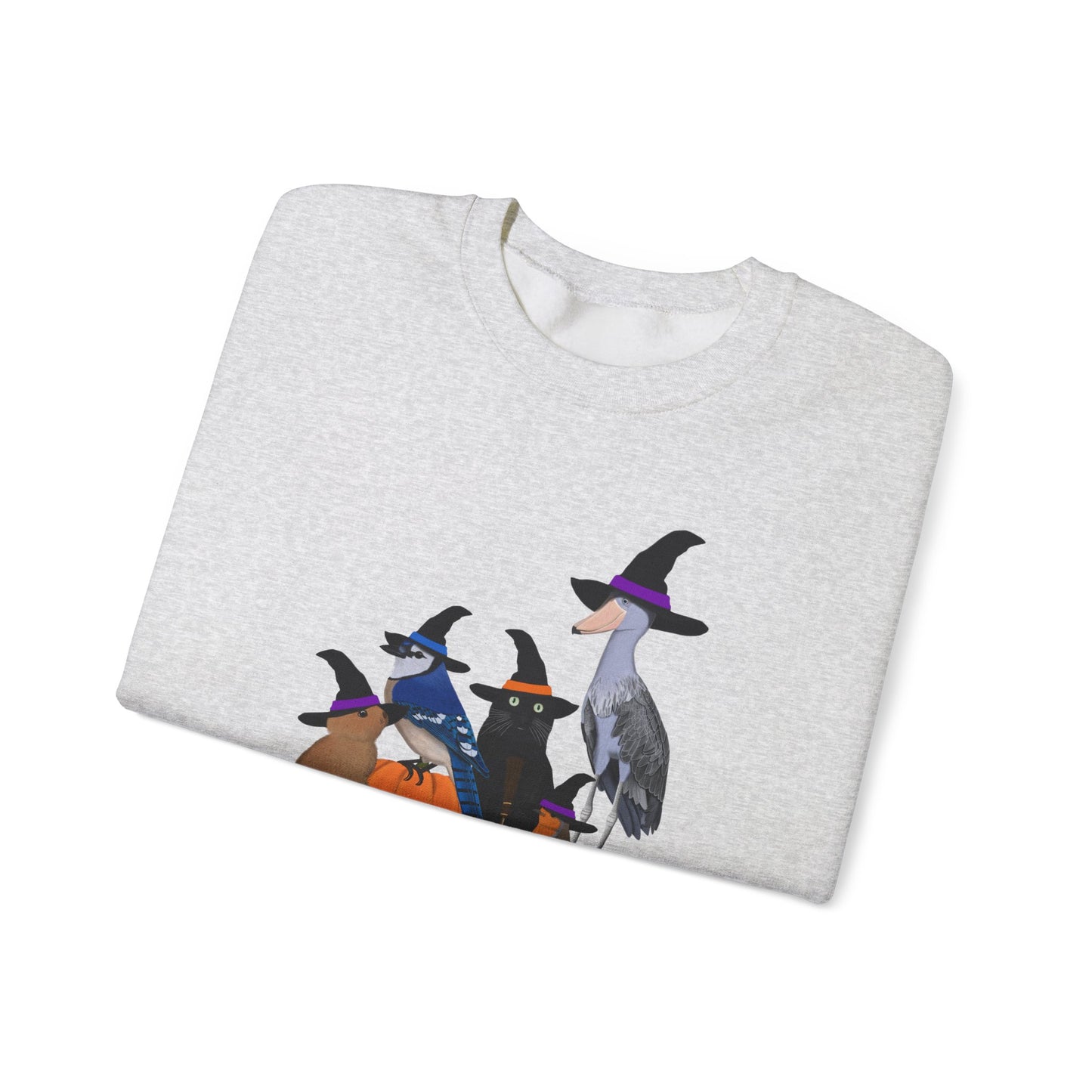 Robin Shoebill Blue Jay Rabbit with Cat Happy Halloween Birds Sweatshirt