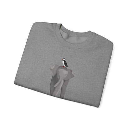 Elephant with Puffin Bird Birding & Birdwatching Sweatshirt