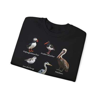 Papageitaucher und Möwe Sweatshirt Vogelmotiv in Black