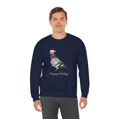 Pigeon with Fairy Lights as Santa Happy Holidays Birdwatcher Christmas Bird Sweatshirt