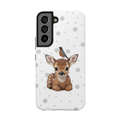 Cute Fawn with American Robin Animal iPhone Case - Dual-Layer PC/TPU Protective Cover for iPhone