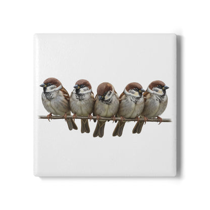 Spatzen Keramik-Untersetzer Vogelmotiv Weiß