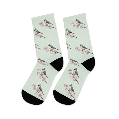 Tufted Titmouse Socks on Accessories background