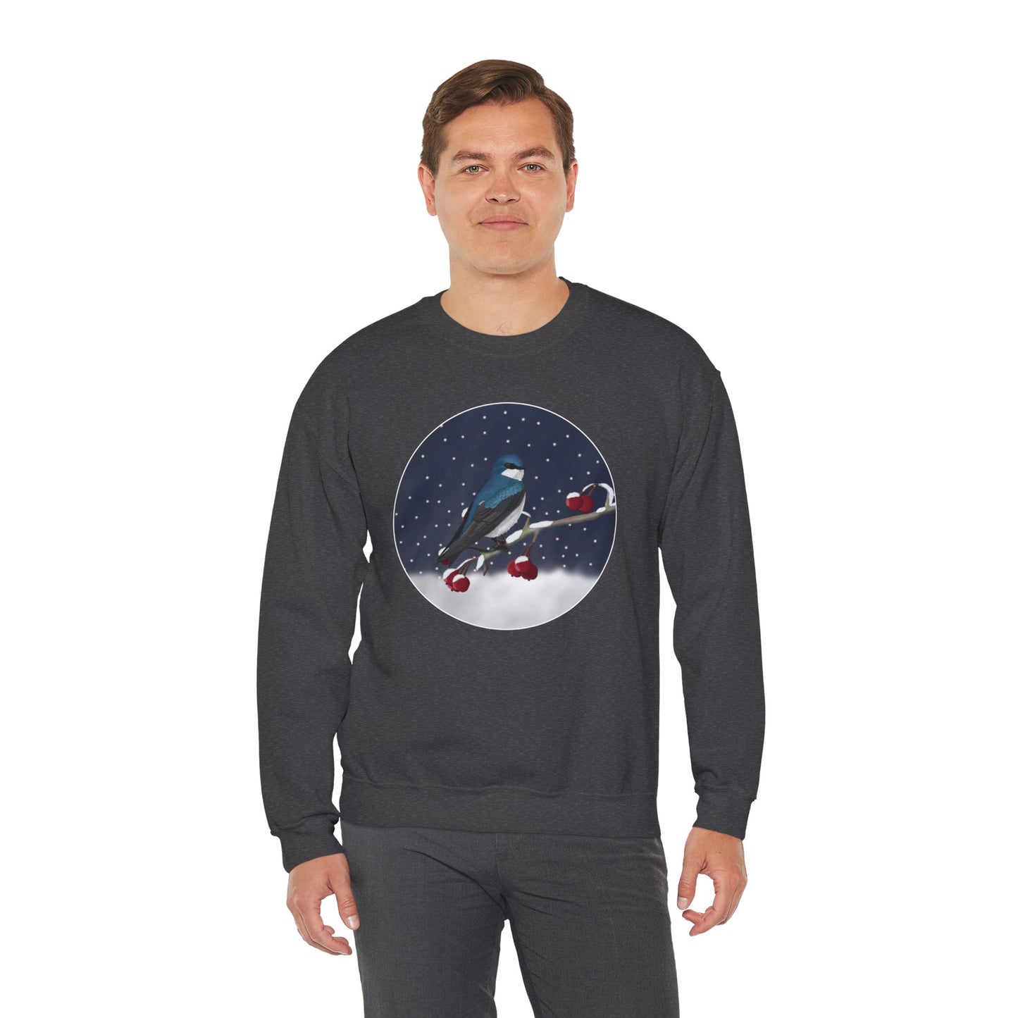 Tree Swallow on a Winter Branch Birdwatcher Christmas Bird Sweatshirt