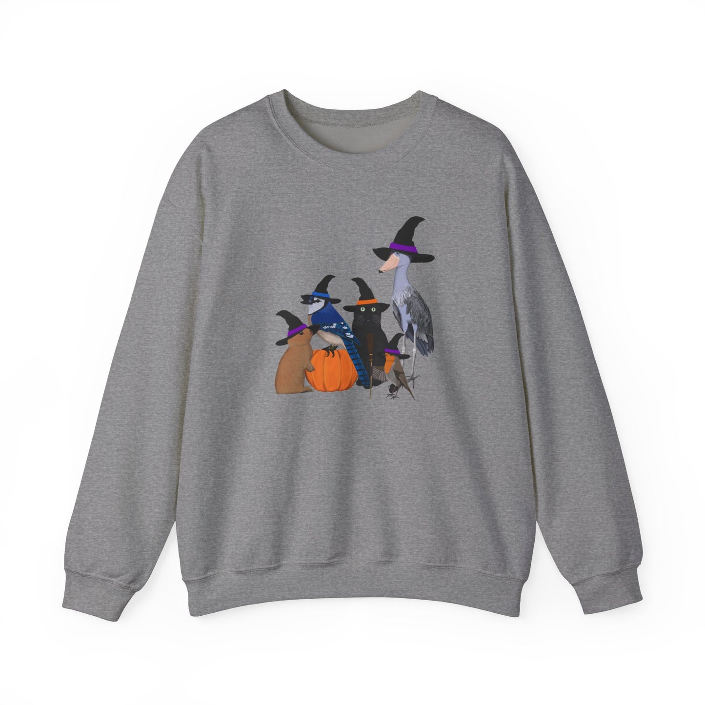 Robin Shoebill Blue Jay Rabbit with Cat Happy Halloween Birds Sweatshirt