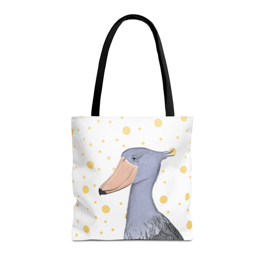 Shoebill Golden Dots Bird Tote Bag 16"x16" White