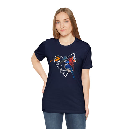 Blue Jay Northern Cardinal Oriole Bullfinch Swallow Heart Bird Unisex Tee - jz.birds