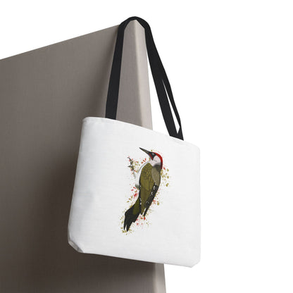 Grünspecht Tragetasche 40x40cm Vogel Tasche Weiß für Vogelbeobachter