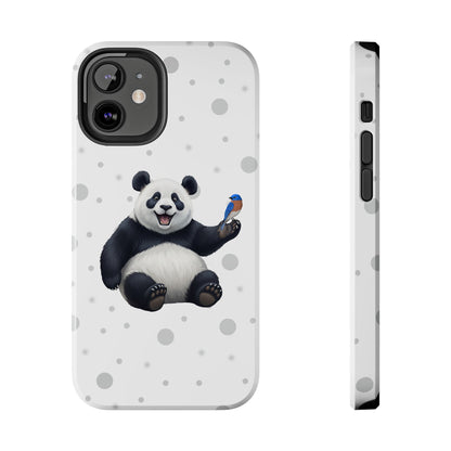 Cute Panda Bear with a Bluebird Animal iPhone Case - Dual-Layer PC/TPU Protective Cover for iPhone