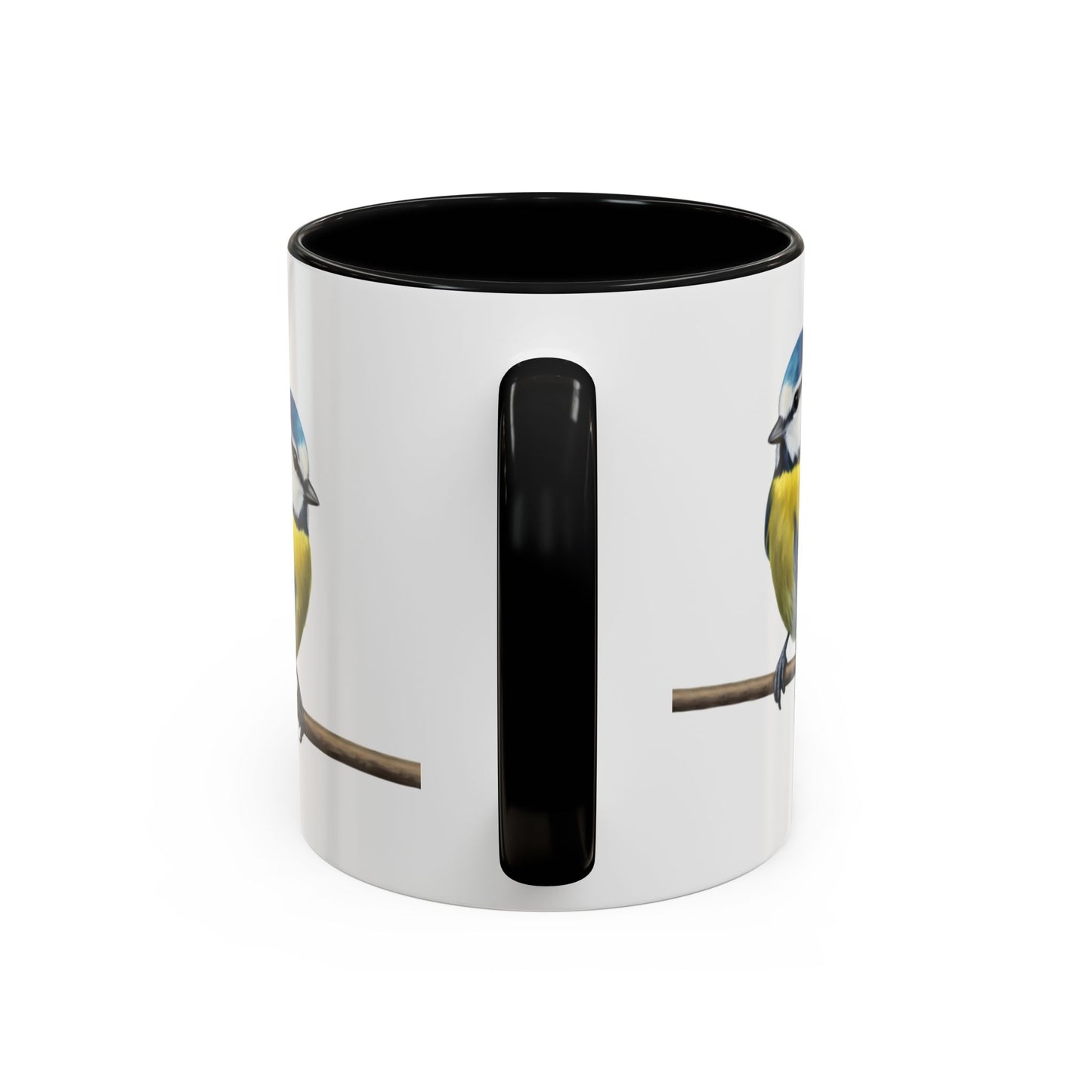 枝に止まるアオガラを描いた陶器製鳥コーヒーマグ - バードウォッチャーへのカスタムギフト