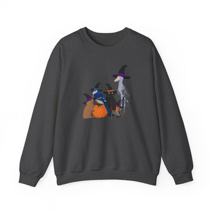 Robin Shoebill Blue Jay Rabbit with Cat Happy Halloween Birds Sweatshirt