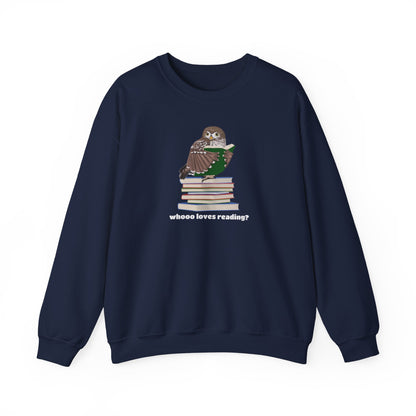 Whooo Loves Reading Owl Teacher Sweatshirt – Cozy Librarian & Book Lover Crewneck