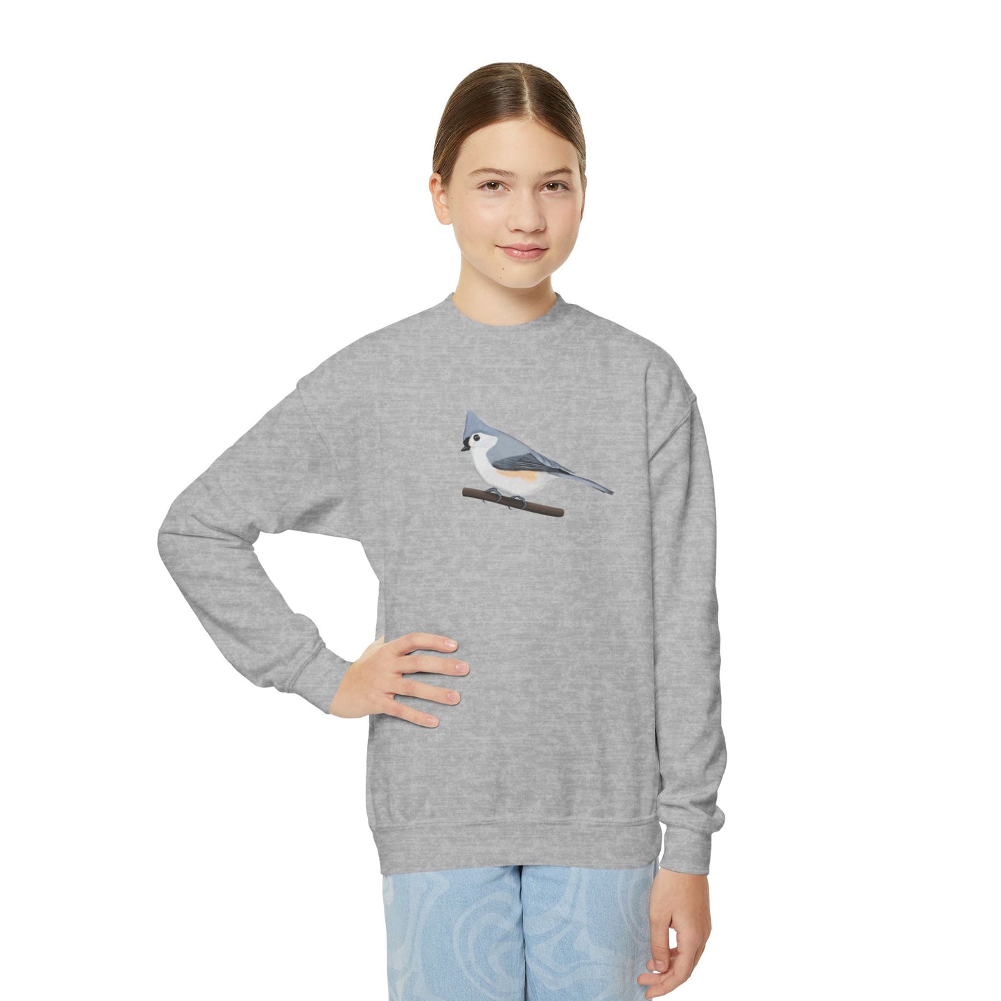 Tufted Titmouse Bird Birdwatching Youth Crewneck Sweatshirt