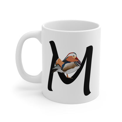 Mandarin Duck Letter M Bird Ceramic Mug 11oz White