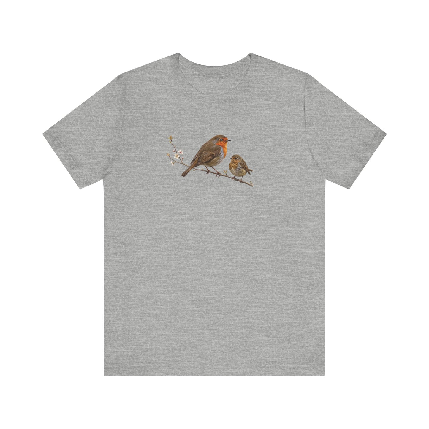 European Robin & Fledgling T-Shirt | Spring Blossoms Unisex Graphic Tee