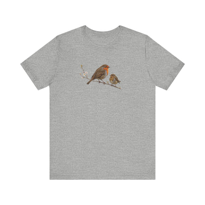 European Robin & Fledgling T-Shirt | Spring Blossoms Unisex Graphic Tee