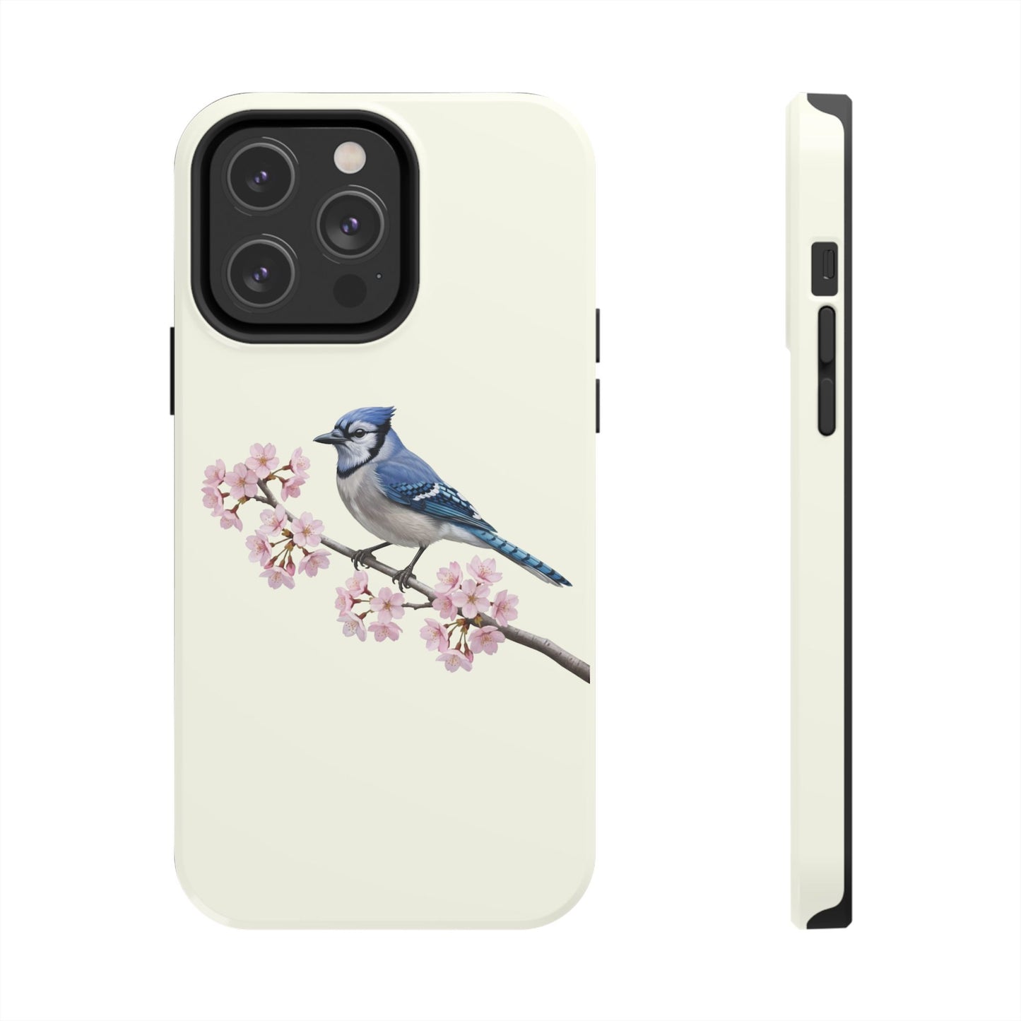 Blue Jay & Cherry Blossom Tough iPhone Case Creamy White
