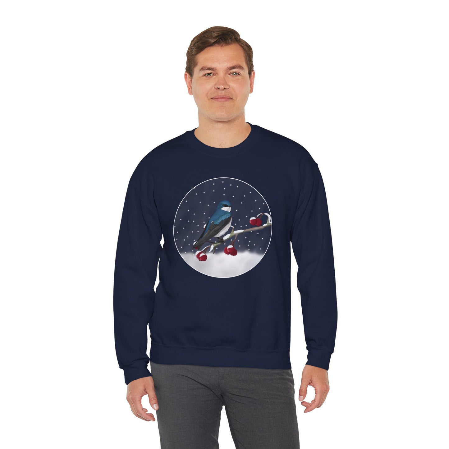 Tree Swallow on a Winter Branch Birdwatcher Christmas Bird Sweatshirt