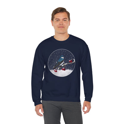 Tree Swallow on a Winter Branch Birdwatcher Christmas Bird Sweatshirt