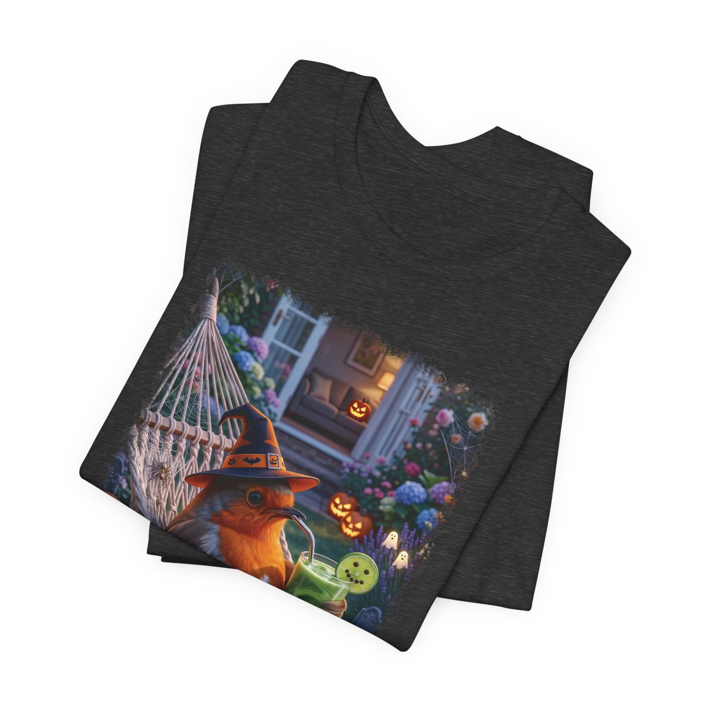 Robin Rosi Halloween Hammock T-Shirt for Spooky Season and Cozy Fall Lovers