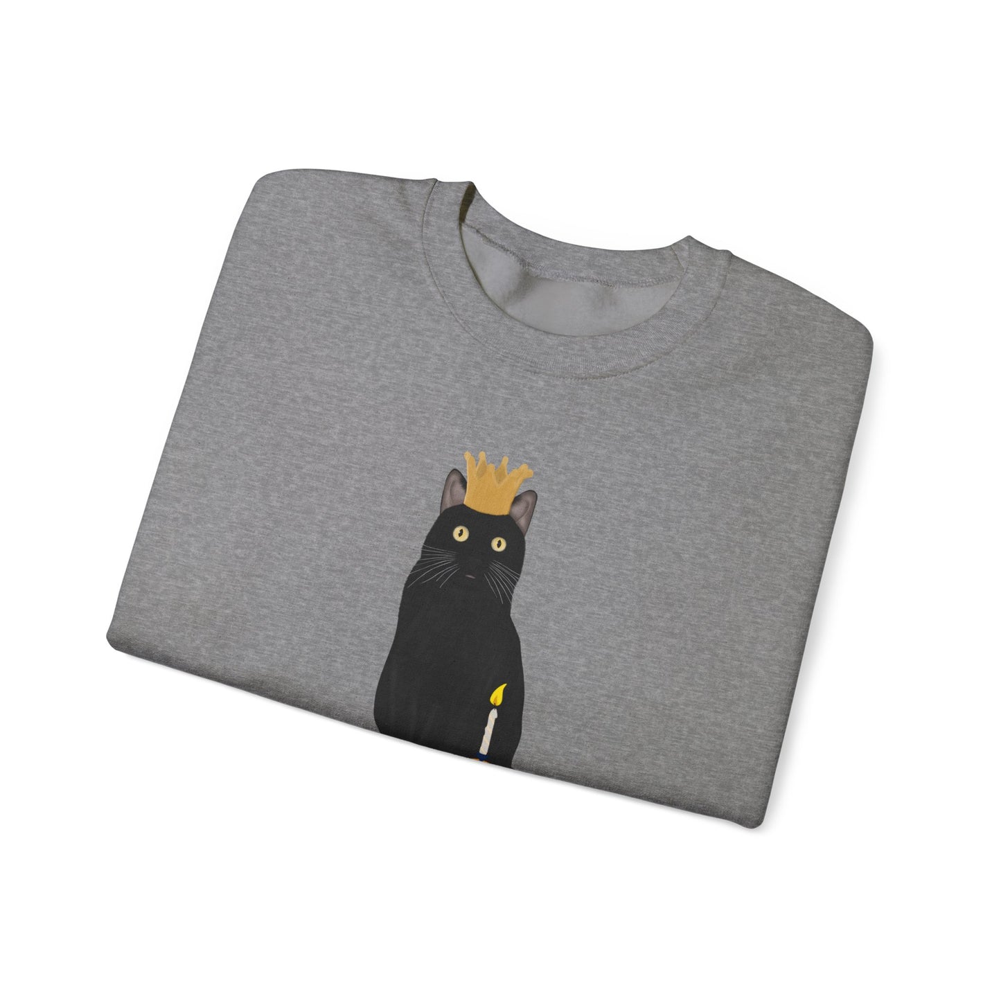 Black Birthday Cat with Muffin and Golden Crown Cat Lover Sweatshirt