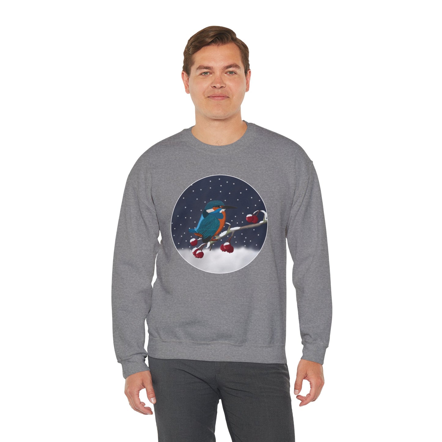 Kingfisher on a Winter Branch Birdwatcher Christmas Bird Sweatshirt