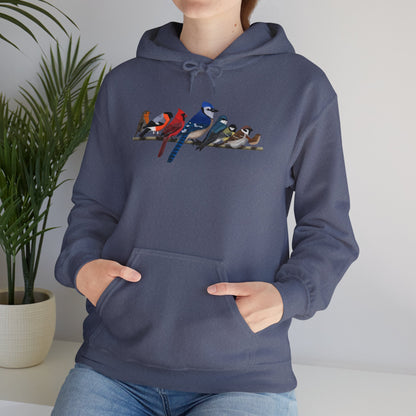 Garden Birds on a Branch Blue Jay Cardinal Bullfinch Hoodie - jz.birds