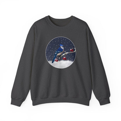 Blue Jay on a Winter Branch Christmas Bird Sweatshirt