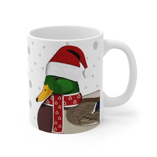 Mallard with Red Santa Hat and Scarf Christmas Bird Ceramic Mug 11oz