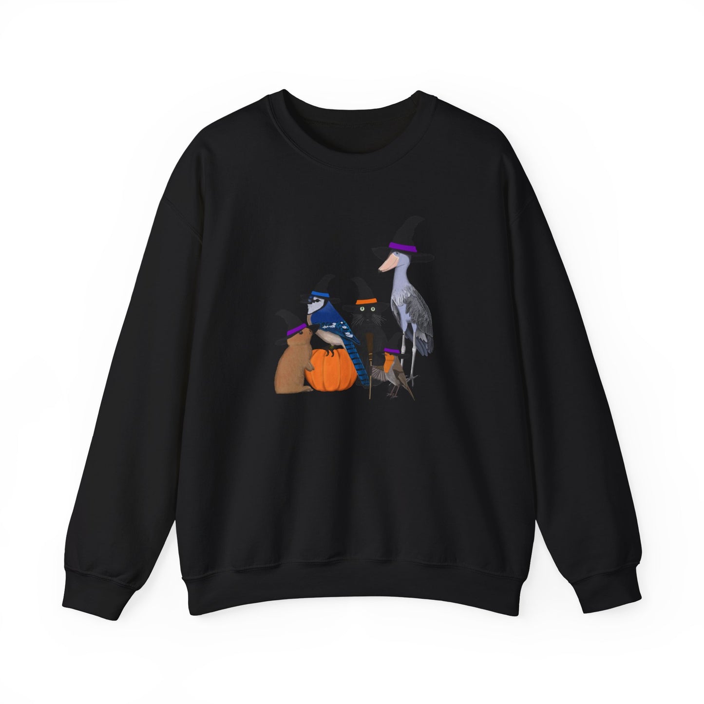 Robin Shoebill Blue Jay Rabbit with Cat Happy Halloween Birds Sweatshirt