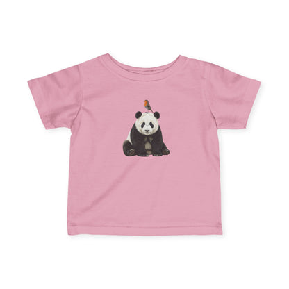 Panda mit Rotkehlchen Vogel Tiermotiv T-Shirt für Babys und Kleinkinder