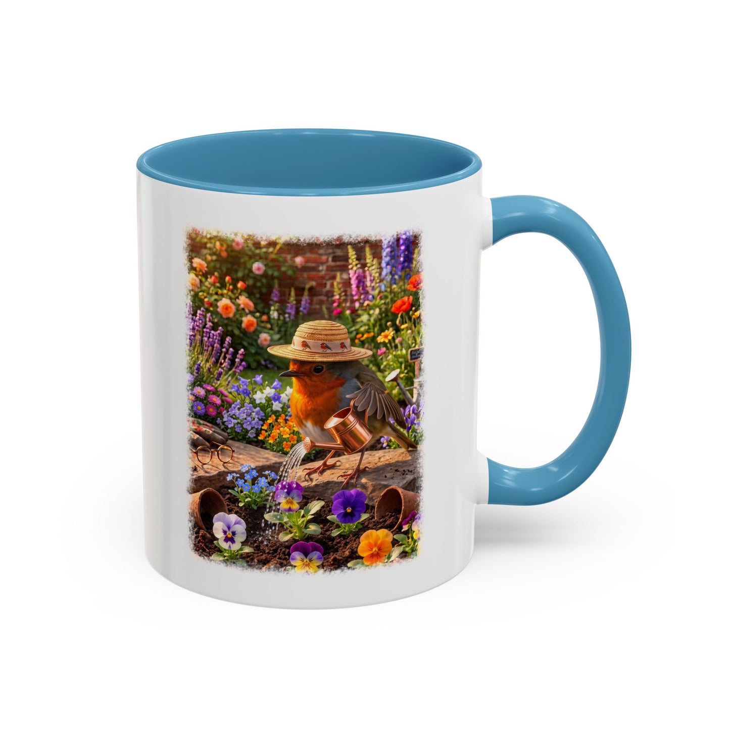Robin Rosi Watering Flowers Mug for Bird Lovers