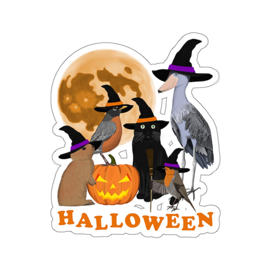 Robin Shoebill with Cat and Bunny Halloween Bird Sticker