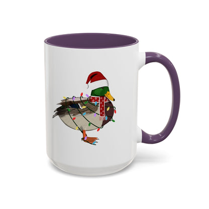 サンタクロースのマガモとフェアリーライトの陶器製バードコーヒーマグ – バードウォッチャーへのカスタムギフト