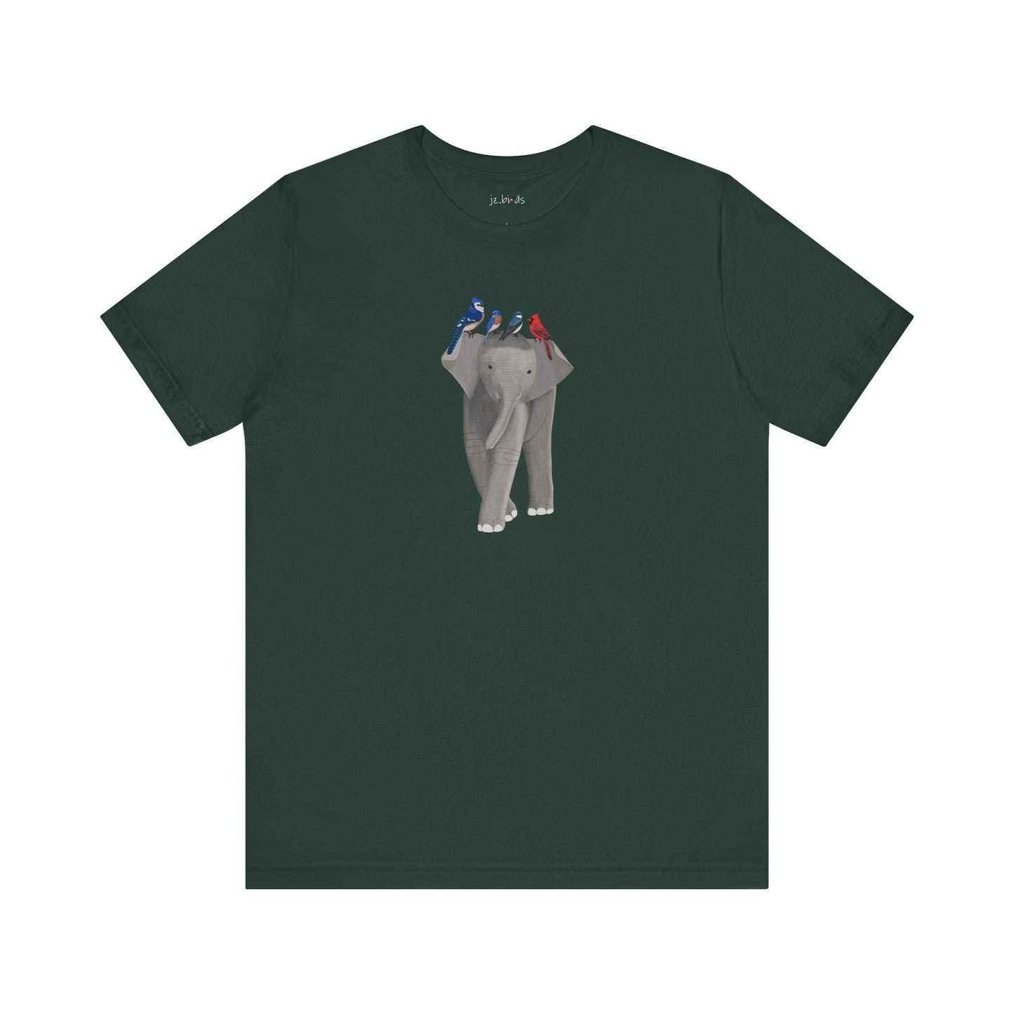 Elephant with Birds Cardinal Blue Jay Bluebird Tree Swallow T-Shirt