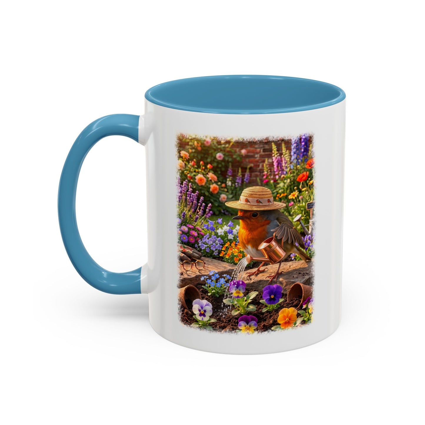 Robin Rosi Watering Flowers Mug for Bird Lovers