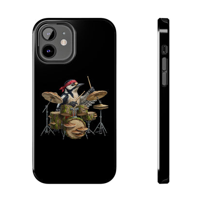 Woodpecker with Drums iPhone Case – Premium Tough Phone Cover Black