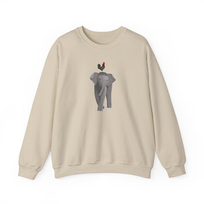 Elephant with Rooster Bird Birding & Birdwatching Sweatshirt