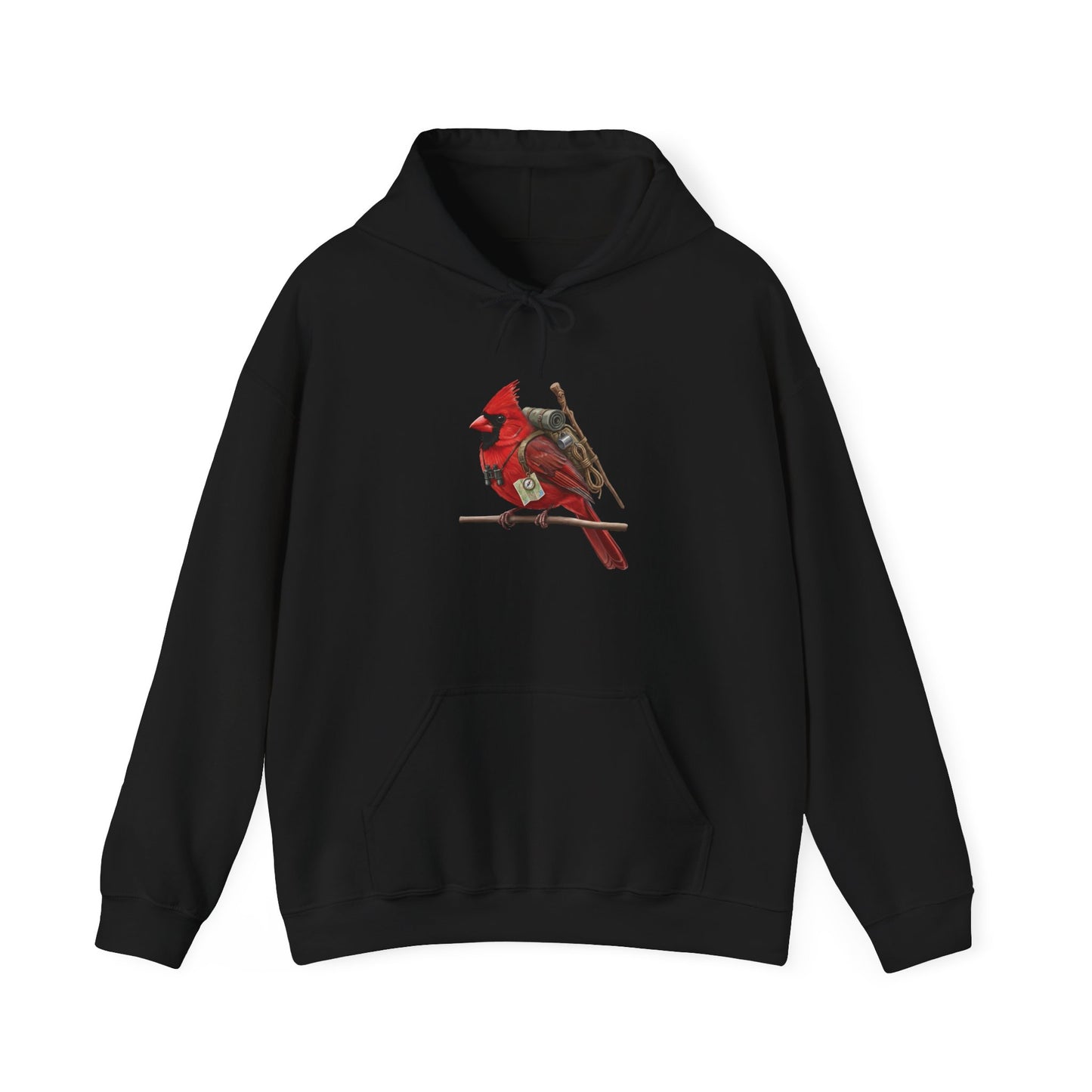 The Hiker Cardinal Hoodie - Adventure Bird with Backpack & Map | Outdoor & Birder Gift