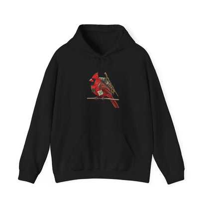 The Hiker Cardinal Hoodie - Adventure Bird with Backpack & Map | Outdoor & Birder Gift