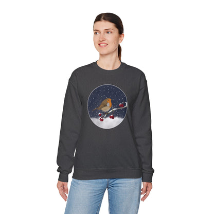 Robin on a Winter Branch Christmas Bird Sweatshirt