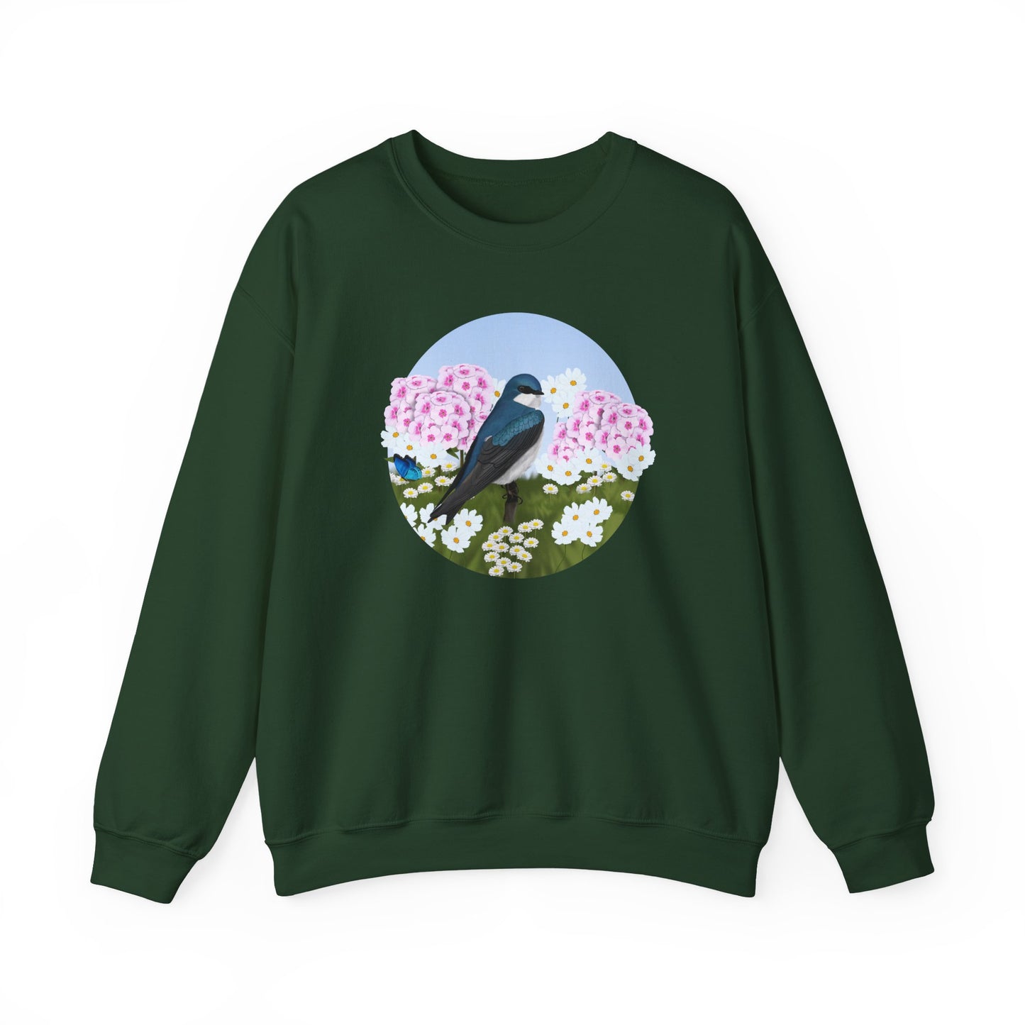 Tree Swallow with Summer Flowers Sweatshirt Birding & Bird Watching Bird Lovers