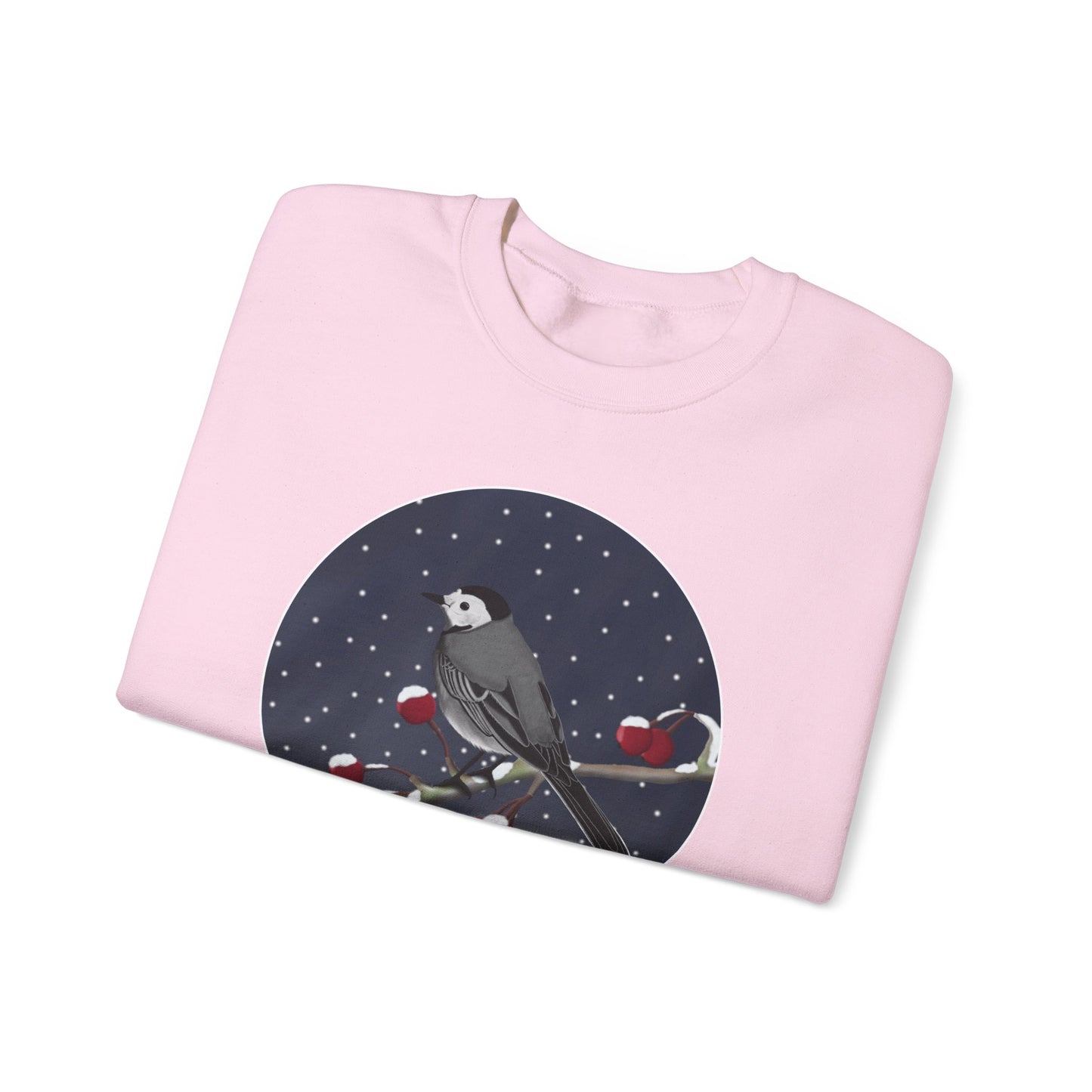 White Wagtail on a Winter Branch Birdwatcher Christmas Bird Sweatshirt