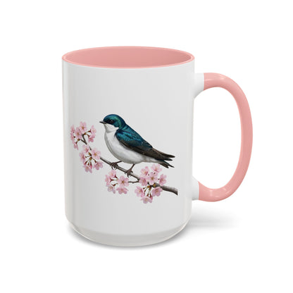 Tree Swallow Cherry Blossom Mug | Pink Ceramic Coffee Cup for Bird Lovers