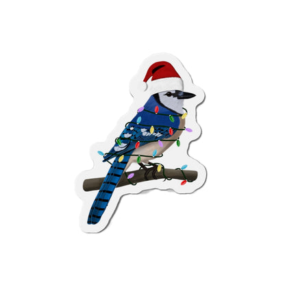 Blue Jay with Fairy Lights and Scarf Christmas Bird Magnet